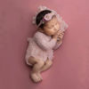 Picture of Pink Lace Infant Girl Photography Outfit - Pearl Lace Romper and Headband for Newborn Photoshoots (Long Sleeve, 0-2 Months)