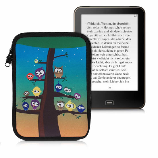 Picture of kwmobile Neoprene e-Reader Pouch Size 6" eReader - Universal eBook Sleeve Case with Zipper, Wrist Strap - Multicolor/Blue/Brown