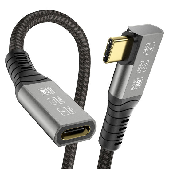 Picture of Angusplay USB C Thunderbolt 4 Extension Cable 40Gbps, Right Angle Male to Famale Extender Cord 90 Degree, 8K Display/PD 100W, Compatible with Thunderbolt 3/USB 4/3/Mac MacBook Pro/SSD eGPU 2.6ft