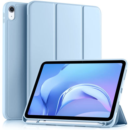 Picture of Akkerds Compatible with iPad 10th Generation Case 10.9 Inch 2022 with Pencil Holder, Slim Trifold Stand Protective Cover with Soft TPU Back, Auto Sleep/Wake, Sky Blue