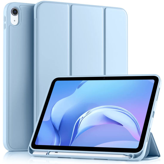 Picture of Akkerds Compatible with iPad 10th Generation Case 10.9 Inch 2022 with Pencil Holder, Slim Trifold Stand Protective Cover with Soft TPU Back, Auto Sleep/Wake, Sky Blue