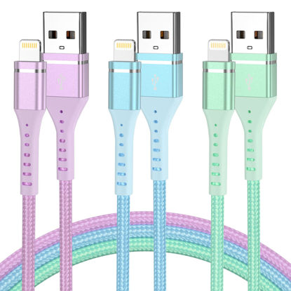 Picture of iPhone Charger [Apple MFi Certified] 3Pack 3FT Lightning Cable Fast Charging High Speed Data Sync USB Cable Compatible iPhone 14/13/12/11 Pro Max/XS MAX/XR/XS/X/8/7/Plus/6S (Multi-Color)