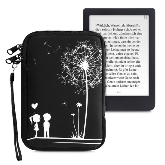 Picture of kwmobile Neoprene e-Reader Pouch Size 6" eReader - Universal eBook Sleeve Case with Zipper, Wrist Strap - White/Black