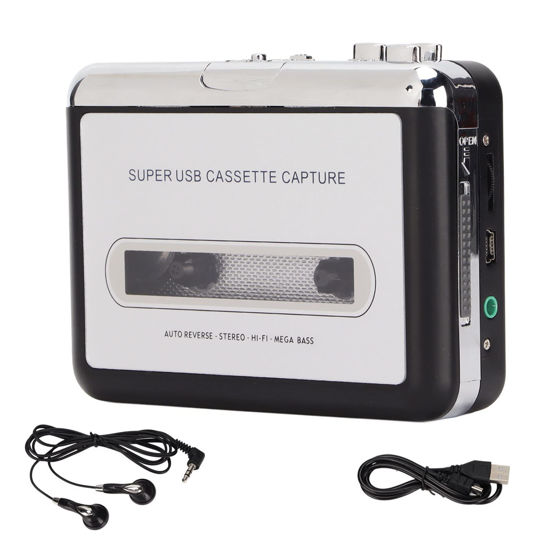 Picture of USB Tape to MP3 Converter, Portable Cassette Player Lightweight Standard Fast Stereo for CD Burners for PC for Laptop