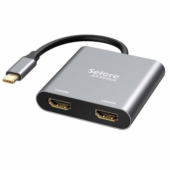 Picture of Selore&S-Global USB C to Dual HDMI Adapter 4K @60hz, Type C to HDMI Converter for MacBook Pro Air 2020/2019/2018,LenovoYoga 920/Thinkpad T480,Dell XPS 13/15/17,etc