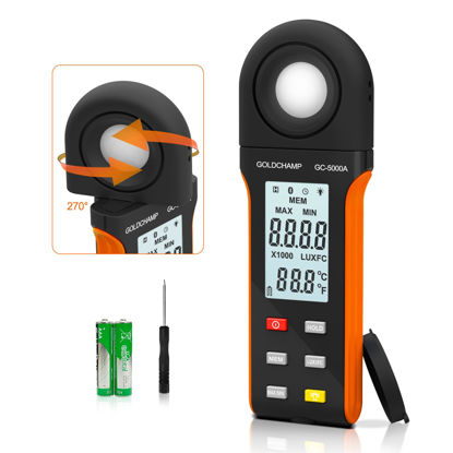 Picture of Digital Illuminance Light Meter Range up to 400,000 Lux, 270º Rotated Sensor, Data Retention, Ambient Temp (℃/℉) with Data Logging for Plants LED Lights, Aquarium, Schools, Offices