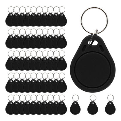 Picture of HSOKEW 125KHz RFID Key Fob, 50pcs Rewritable T5577 Key Fob Proximity Access Tag Duplicator Keyfobs ID Card Token Tag Entry Access Control System for RFID Writer (Black)