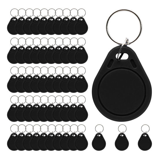 Picture of HSOKEW 125KHz RFID Key Fob, 50pcs Rewritable T5577 Key Fob Proximity Access Tag Duplicator Keyfobs ID Card Token Tag Entry Access Control System for RFID Writer (Black)