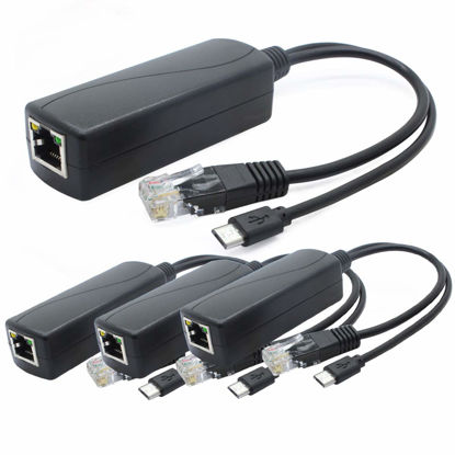 Picture of ANVISION 4-Pack 5V PoE Splitter, 48V to 5V 2.4A Adapter with Micro USB Plug, IEEE 802.3af Compliant, for IP Camera, Tablets, Dropcam or Raspberry Pi and more, AV-PS05-1