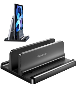 Picture of Vaydeer Vertical Laptop Stand Holder Plastic Adjustable Desktop Notebook Dock Space-Saving 3 in 1 for All MacBook Pro Air, Mac, HP, Dell, Microsoft Surface, Lenovo, up to 17.3 inches (Black)