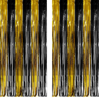 Picture of Black and Gold Party Streamers Decoration - GREATRIL Foil Fringe Backdrop for 2024 Anniversary/Farewell/Cocktail/Prom/EID/Birthdays - 3.2ft X 8.2ft - 2 Packs