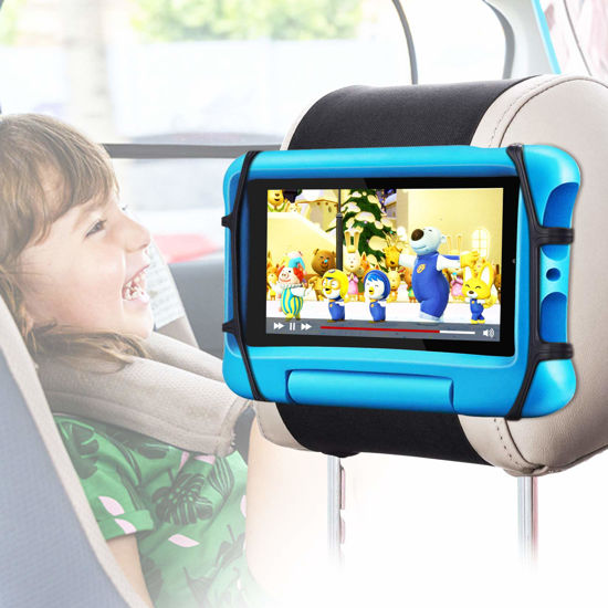 Picture of FANGOR Car Headrest Mount Holder, Tablet Holder for Kids in Back Seats, Anti-Slip Strap and Holding Net,Angle-Adjustable/Fits All 7 Inch to 12.9 Inch Tablets