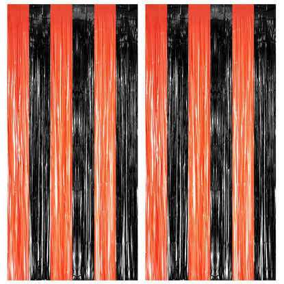 Picture of Black Orange Streamers Party Backdrop - GREATRIL Tinsel Fringe Curtain for Halloweens/Pumpkin/Birthdays Party Decoration - 3.2ft X 8.2ft - 2 Packs