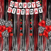 Picture of Black Red Party Streamers Backdrop - GREATRIL Foil Fringe Tinsel for Stranger/Friday Party - 3.2ft X 8.2ft - 2 Packs