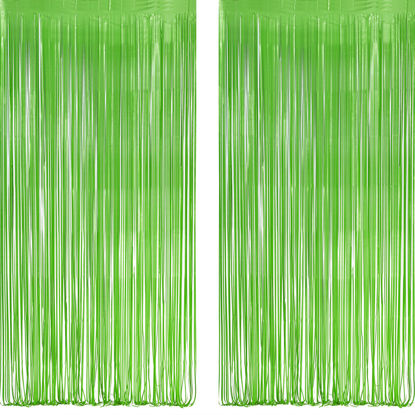 Picture of Lime Green Streamers Party Backdrop - GREATRIL Tinsel Curtain for St Patrick's Day/Frog/Wizard - 3.2ft X 8.2ft - 2 Packs