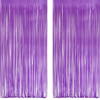 Picture of Purple Foil Fringe Party Backdrop - GREATRIL Party Streamers for Mermaid/Butterfly/Wednesdays/Star Birthdays Party Decoration - 3.2ft X 8.2ft - 2 Packs