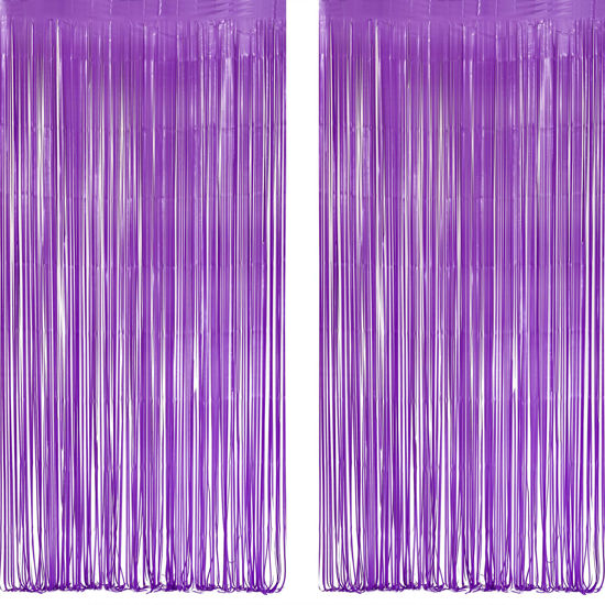 Picture of Purple Foil Fringe Party Backdrop - GREATRIL Party Streamers for Mermaid/Butterfly/Wednesdays/Star Birthdays Party Decoration - 3.2ft X 8.2ft - 2 Packs