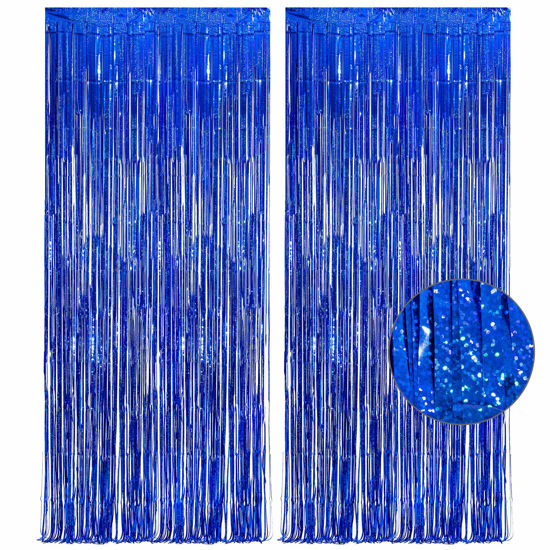 Picture of Dark Blue Tinsel Backdrop Streamers - GREATRIL Party Streamers Backdrop Foil Fringe Curtains for Birthdays/Bachelorette/Bridal Shower/Engagement Decorations - 1m x 2.5m - Pack of 2