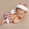 Picture of Christmas Newborn Baby Photo Shoot Props Outfits Crochet Clothes Santa Claus Red Hat Pants Photography Props (red and off-white)