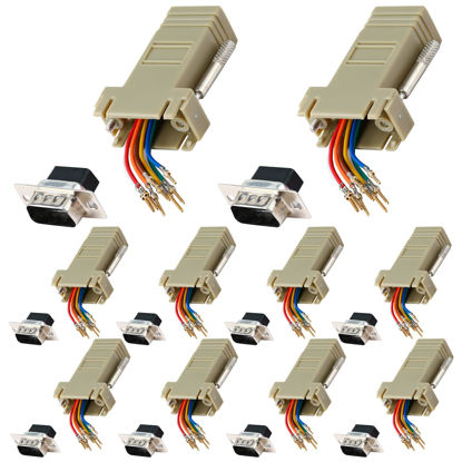 Picture of ANMBEST 10PCS DB9 Male Ethernet Adapter, 9 Pin Serial Port Male to RJ45 Ethernet LAN Extend Modular Converter, M/F