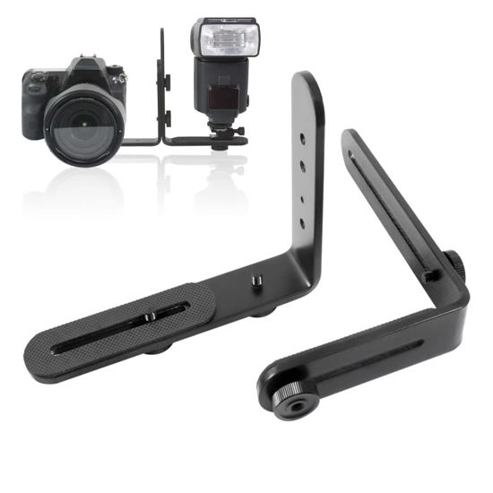 Picture of LimoStudio Dual L Shape Camera Flash Bracket, Metal Aluminum Alloy, 1/4" Universal Thread, Speedlite & DSLR Camera Holder / Mount, Photo Studio, AGG1983