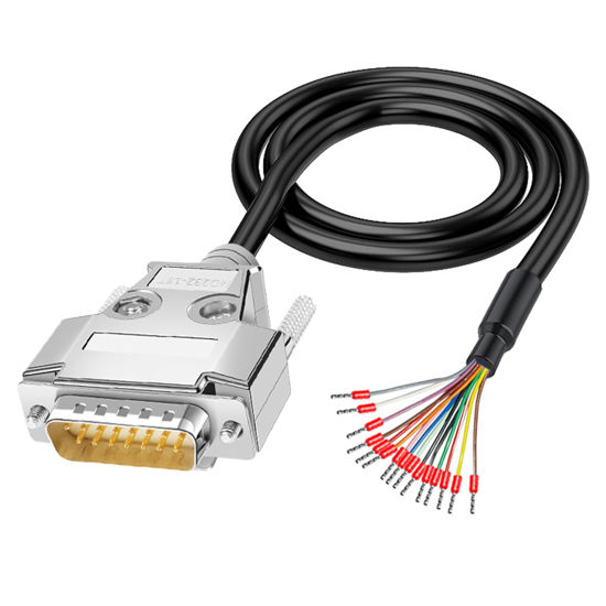 Picture of ANMBEST DB15 Solderless Breakout Connector with 5Ft 24AWG Replacement Cable, Metal Shell RS232 D-SUB Serial to 15-Pin Port Terminal Male Adapter Connector Breakout Board