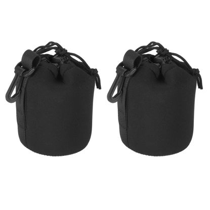 Picture of PATIKIL Camera Lens Bag, 2 Pcs 3.3" IDx5.5 H Drawstring Lens Pouch with Thick Protective Neoprene, Lens Case for DSLR Camera Lens, Water Coffee Cups Black