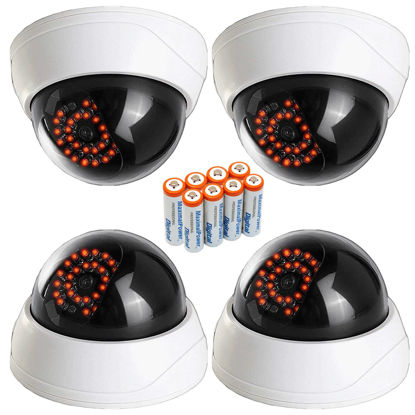 Picture of MaximalPower Fake CCTV Security Dummy Dome Camera with Red LED Light for Home, Shop, Business, etc. (4 Pack & 8PC AA Battery)