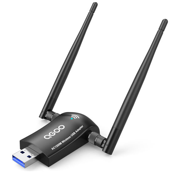 Picture of QGOO USB WiFi Adapter AC1200 - High Gain Dual Antenna 802.11ac/a/b/g/n for Windows, Mac - Dual Band 2.4GHz/300Mbps 5GHz/867Mbps