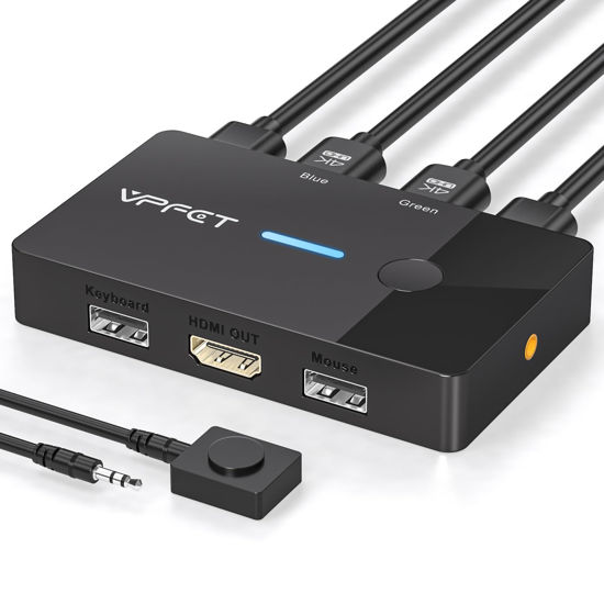 Picture of AILVLVNG HDMI KVM Switch 1 Monitors 2 Computers 4K@60Hz USB KVM Switches 2 Ports for 2 PC Sharing Single Monitor and Keyboard Mouse with Wired Extend Controller Plug and Play