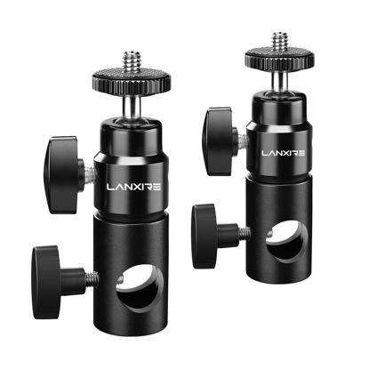 Picture of Lanxire Light Stand Mount Adapter with 1/4’’ Screw Mini Ball Head - Compatible with Camera Monitor, Ring Light - Max Load 4.4lb/2kg (2 Piece)