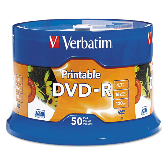 Picture of Verbatim DVD-R 4.7GB 16X White Inkjet Printable with Branded Hub, 50-Disc