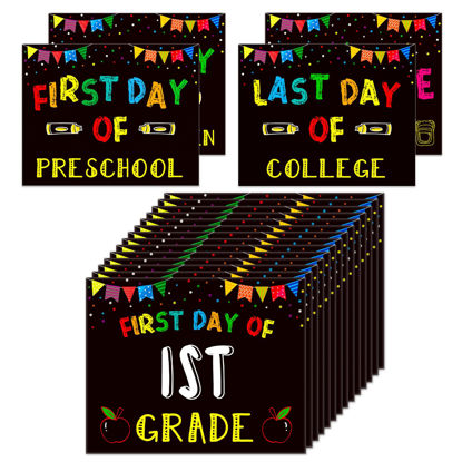 Picture of JUESMOS 16PCS First and Last Day of School Sign Double Sided Back to School Chalkboard Style Sign Reusable First Day of Preschool Kindergarten First Grade Photo Props Sign for Kids Boys Girls