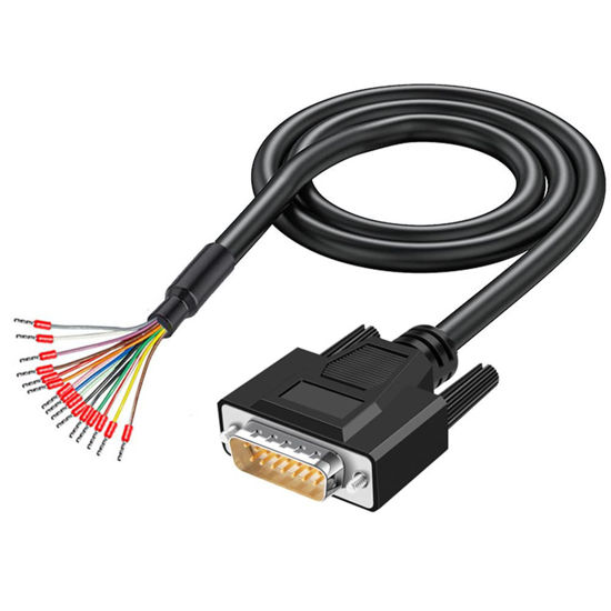 Picture of Jienk 6.56Ft 24AWG DB15 Male RS232 15Pin Serial Extension Cable, 15-Pin Gold Plated Connector with Bare Wire End Cable