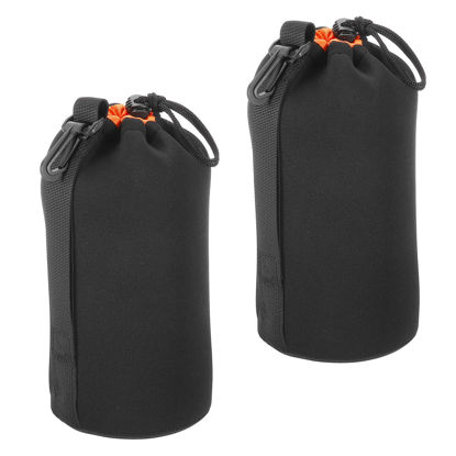 Picture of PATIKIL Camera Lens Bag, 2 Pcs 3.9" IDx9.8 H Drawstring Lens Pouch with Thick Protective Neoprene, Lens Case for DSLR Camera Lens, Water Coffee Cups, Black, Orange