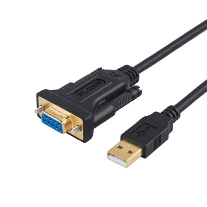 Picture of CableCreation USB to RS232 Adapter with PL2303 Chipset, 6.6ft USB 2.0 Male to RS232 Female DB9 Serial Converter Cable for Cashier Register, Modem, Scanner, Digital Cameras, CNC,Black