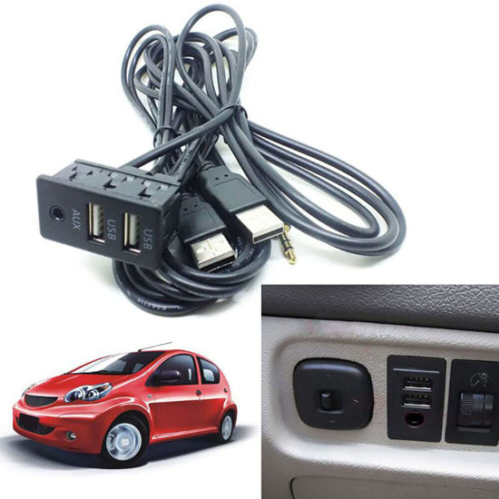 Picture of Car Dash Flush Mount AUX USB Port 1.5M Panel Dual USB Extension Cable Adapter