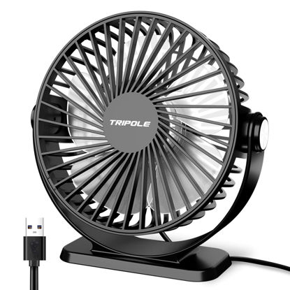 Picture of TriPole Small Desk Fan USB Powered Portable Fan 3 Speeds Strong Airflow Mini Fan 360°Rotation Personal Fan 5.1 Inch Table Fan for Home Office Bedroom Desktop, Black, 4.9ft Cable