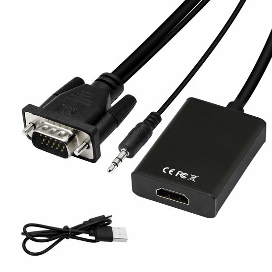 Picture of YACSEJAO VGA to HDMI Adapter 1080P VGA Male to HDMI Female Converter for Computer, Desktop, Laptop, PC, Monitor, Projector, HDTV with Audio Cable and USB Cable