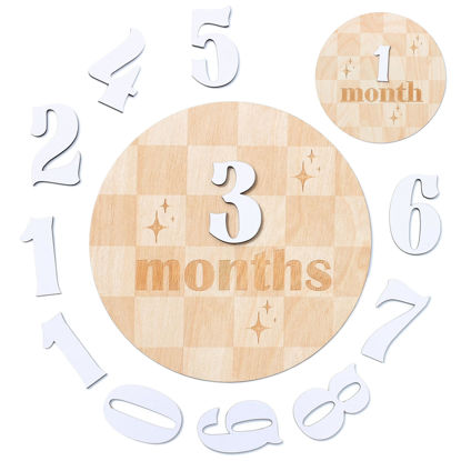 Picture of Baby Monthly Milestone Cards - Wooden Monthly Milestone Discs - Newborn Photography Props to Document Your Baby´s Growth - Baby Announcement Sign (Discs Caro)