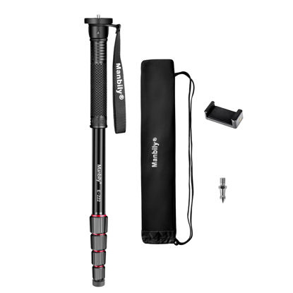 Picture of Manbily 65-Inch Camera Monopod, 5 Sections Aluminum Travel Monopod for Canon Nikon Sony DSLR Cameras Video Camcorder, Compact Portable Monopod Lightweight Walking Trekking Stick（E-222）