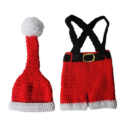 Picture of Infant Christmas Photography Props Crochet Costume Outfits Cute Santa with Red Hat+Shorts Photo Shoot Props for 3-6 Months Newborn Baby Boy Girl