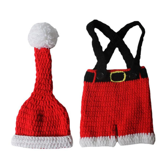 Picture of Infant Christmas Photography Props Crochet Costume Outfits Cute Santa with Red Hat+Shorts Photo Shoot Props for 3-6 Months Newborn Baby Boy Girl