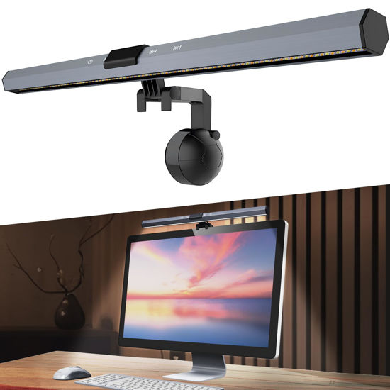 Picture of Computer Monitor Light Bar for Eye Caring - 3 Color Modes & 10 Levels Brightness Adjustable, Universal Portable USB Powered Screen Monitor Light Bar, Computer Monitor Desk Lamp No Glare Space Saving