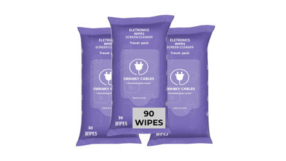 Picture of Swanky Wipes: Screen Cleaner Wipes - Electronics, Computer, TV, Laptop Monitor & Lens Cleaner, Travel Size Cleaning Wipes for Home, Office & On-the-Go, Includes Microfiber Cloth - Soft Wipes, 90 Count