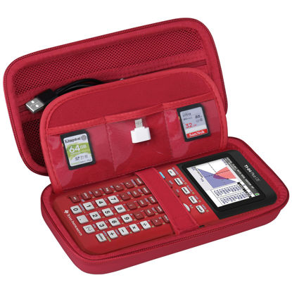 Picture of BOVKE Hard Calculator Case for Texas Instruments TI-84 Plus CE Color Graphing Calculator/TI-84 Plus/TI-83 Plus CE, Extra Zipped Pocket for USB Cables, Charger, Manual and More, Red