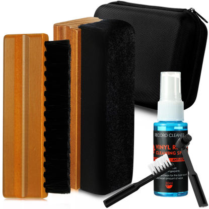 Picture of Ziliny 6 Pcs Vinyl Record Cleaning Kit Includes Velvet Soft Record Brush, Nylon Brush, 2 Microfiber Brush, Cleaner Fluid and Storage Box, Vinyl Record Cleaning Brush Kit (Black)