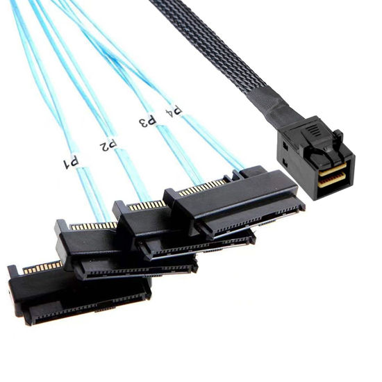 Picture of ADCAUDX Mini-SAS to SAS-Cable: 0.5M SFF-8643 to SAS SFF-8643 to SFF-8482 Connector 4X SAS SFF-8482 with SATA Power Adapter Cable (1.6FT)