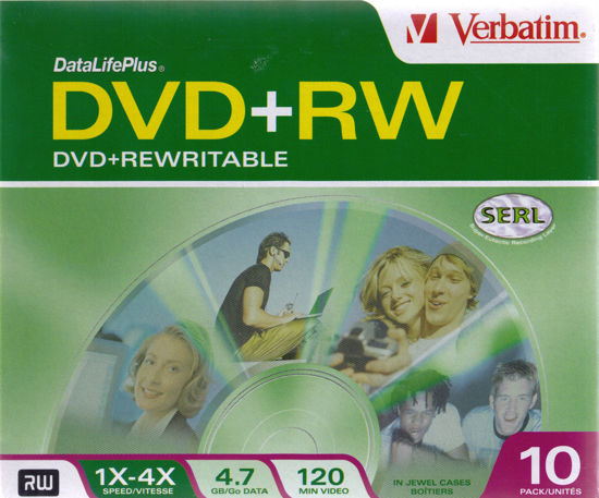 Picture of VER94839 - Verbatim DVD+RW 4.7GB 4X with Branded Surface - 10pk Jewel Case