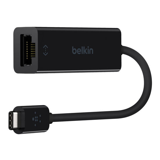 Picture of Belkin USB-C to Ethernet Adapter, Gigabit Ethernet Port Compatible w/ USB-C Devices, USB-C to Ethernet Cable for MacBook Pro & Dell XPS 13” Laptops, Ethernet USB-C Hub, Ethernet USB-C Adapter - Black